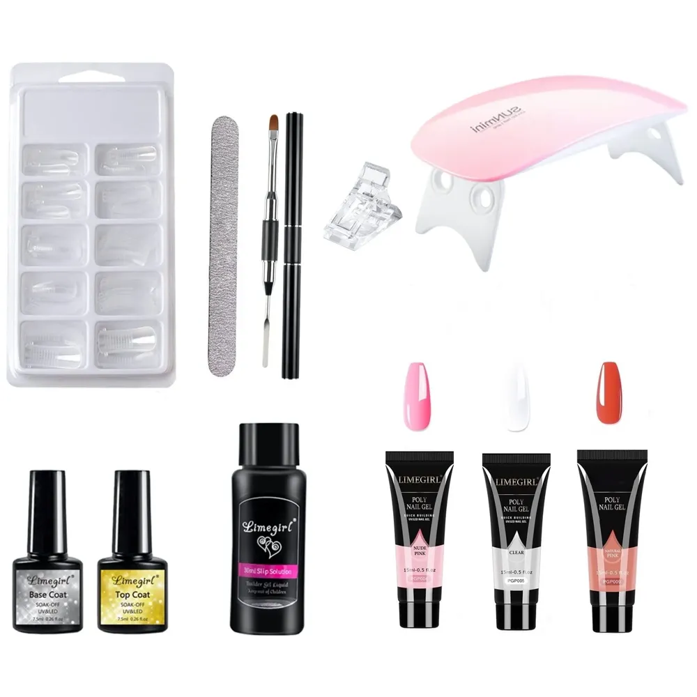 LIMEGIRL 3 Pc Natural Pink, Pink And Clear Transparent Acrylic Gel Poly Nail Gel Nail Gel Extension Set