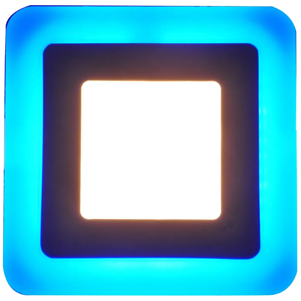 9 Watts Square LED Panel Light ~ 5.7 x 5.7 inches (145 x 145 mm) ~ Ceiling Downlight 3 in 1 Colour :[ Blue Ring, Warm White and Blue+Warm White = Cool White ]