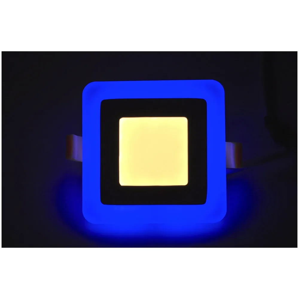 9 Watts Square LED Panel Light ~ 5.7 x 5.7 inches (145 x 145 mm) ~ Ceiling Downlight 3 in 1 Colour :[ Blue Ring, Warm White and Blue+Warm White = Cool White ] - 2