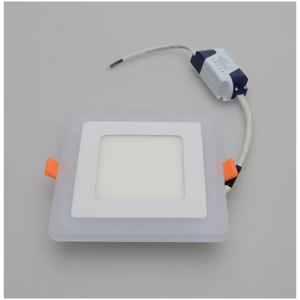 9 Watts Square LED Panel Light ~ 5.7 x 5.7 inches (145 x 145 mm) ~ Ceiling Downlight 3 in 1 Colour :[ Blue Ring, Warm White and Blue+Warm White = Cool White ] - 5