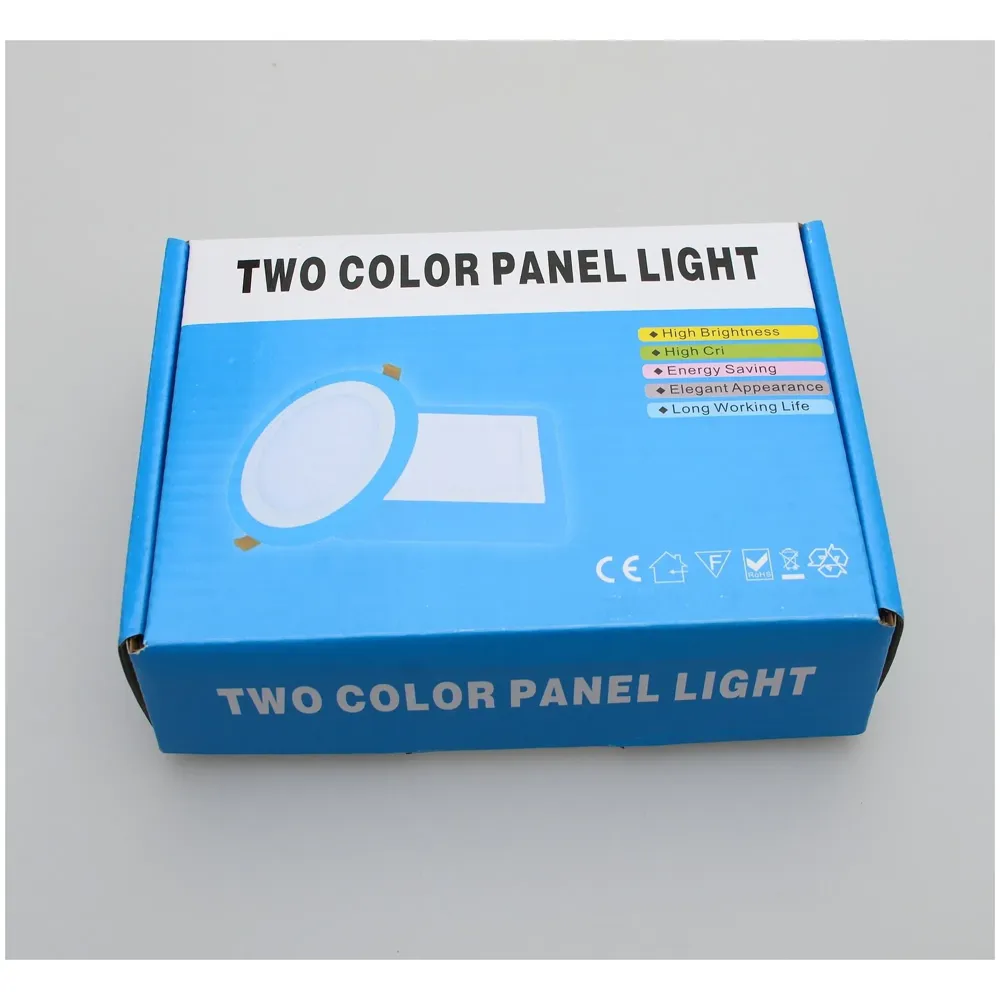 9 Watts Square LED Panel Light ~ 5.7 x 5.7 inches (145 x 145 mm) ~ Ceiling Downlight 3 in 1 Colour :[ Blue Ring, Warm White and Blue+Warm White = Cool White ] - 6
