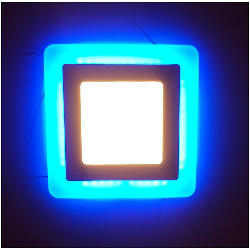 9 Watts Square LED Panel Light ~ 5.7 x 5.7 inches (145 x 145 mm) ~ Ceiling Downlight 3 in 1 Colour :[ Blue Ring, Warm White and Blue+Warm White = Cool White ] - 7