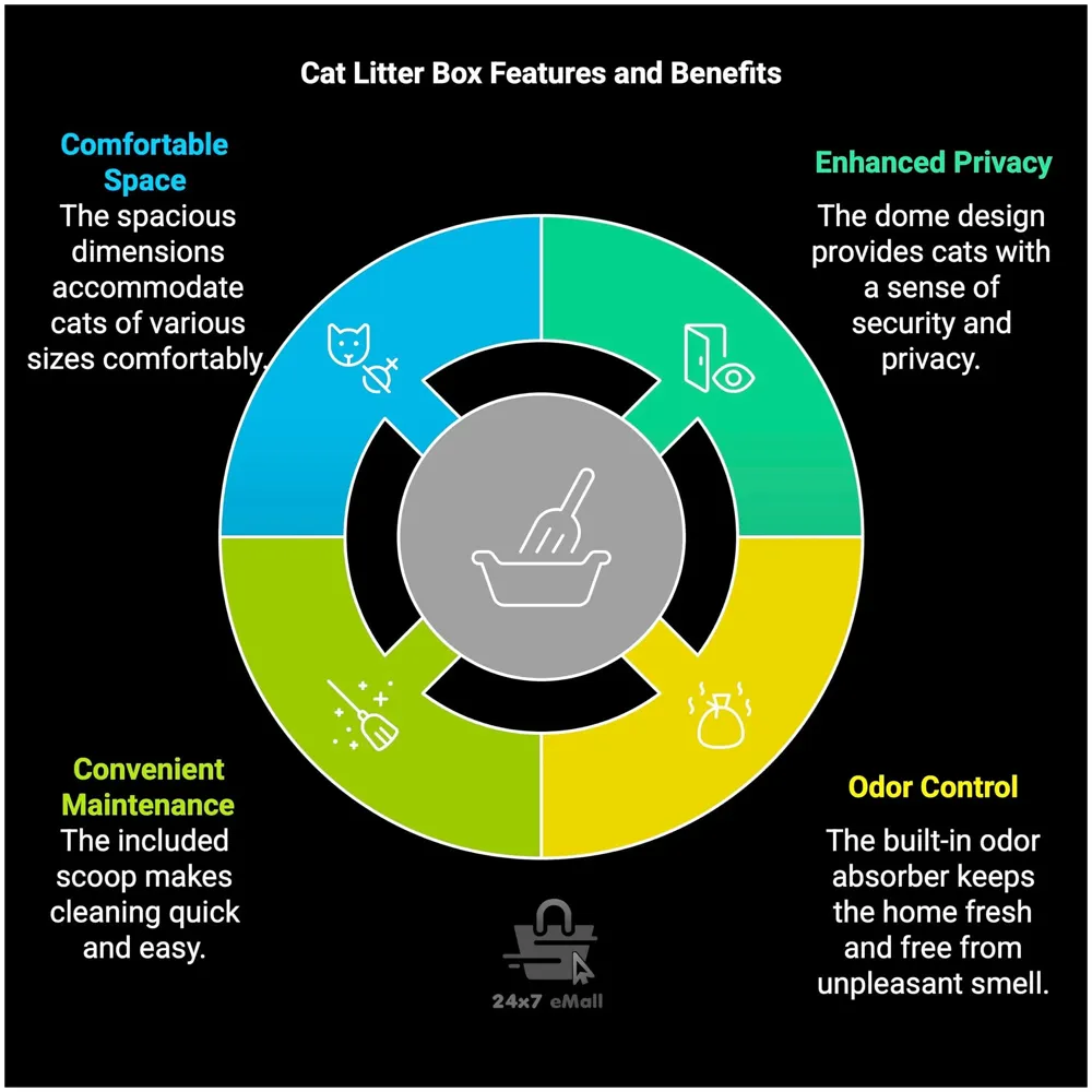 Black Cat Litter Box Cat Litter Tray with Dome and Scoop with Foul Smell Absorber 18 x14 x14 Inch (45x35x35Cm)