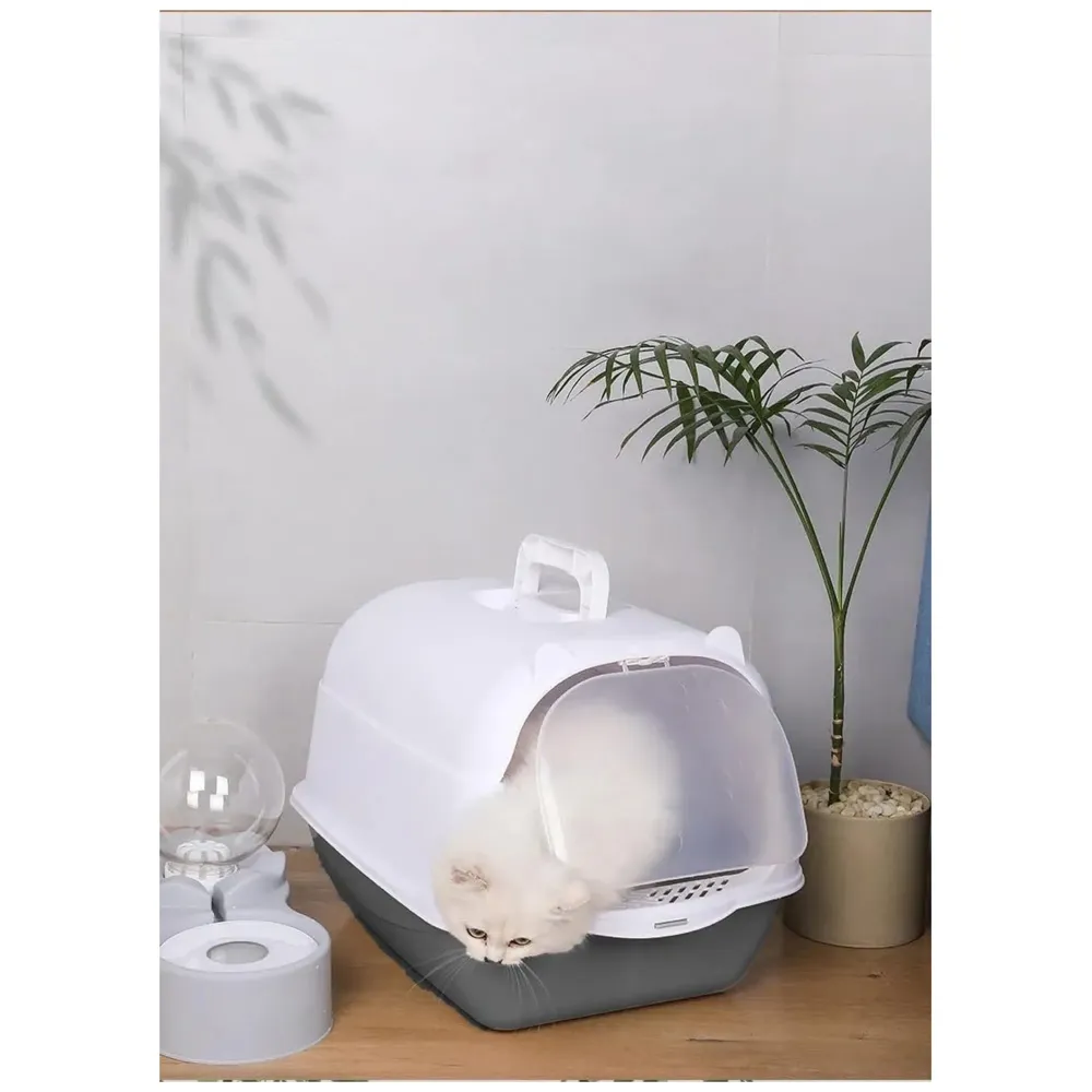 Black Cat Litter Box Cat Litter Tray with Dome and Scoop with Foul Smell Absorber 18 x14 x14 Inch (45x35x35Cm)