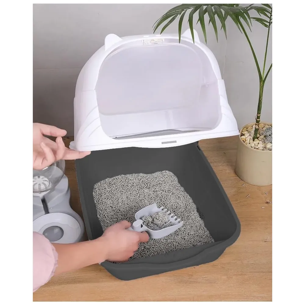 Black Cat Litter Box Cat Litter Tray with Dome and Scoop with Foul Smell Absorber 18 x14 x14 Inch (45x35x35Cm)