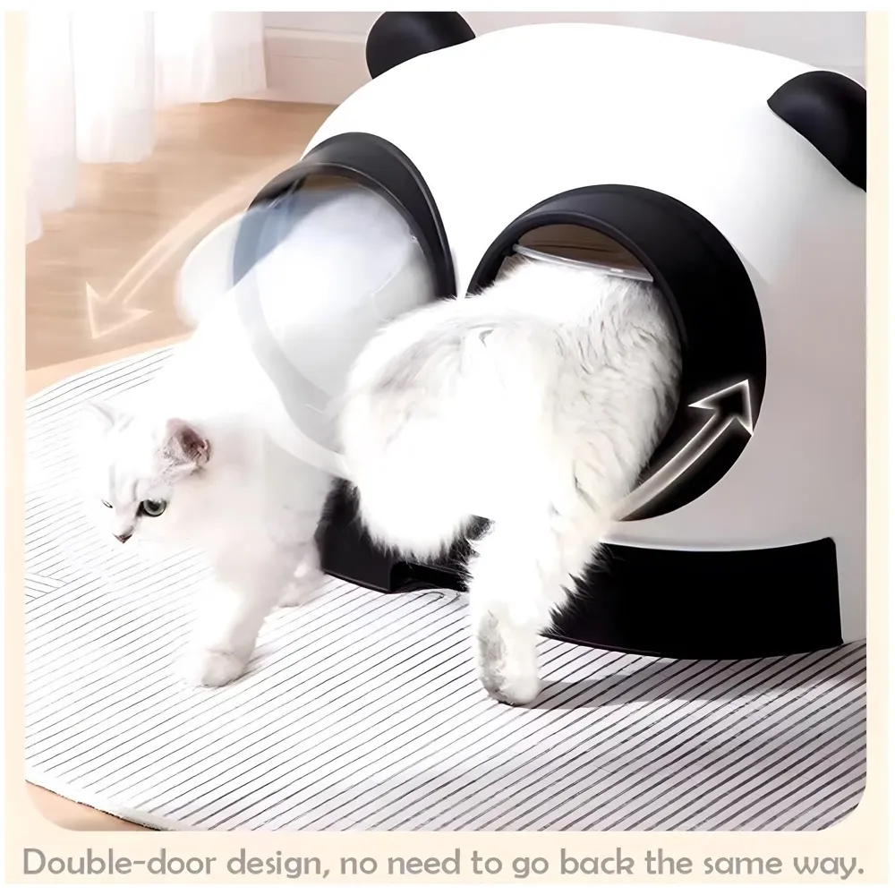 Oversized Cat Litter Box, Litter Box with Lid Large Dual Front Entry, Sliding Litter Drawer with Litter Scoop, Cat Toilet Easy Cleaning - 54 x 43.7 x 38.9 Cm Cute Panda Design Black And White