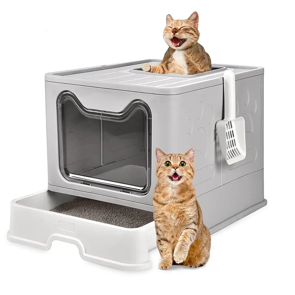 Oversized Foldable Cat Litter Box, Litter Box with Lid Extra Large Front Entry Top Exit, Drawer Type Enclosed with Litter Scoop, Cat Toilet Easy Cleaning - 51x41x38 Cm