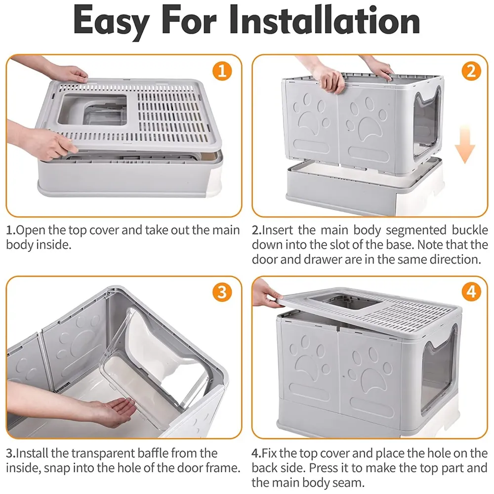 Oversized Foldable Cat Litter Box, Litter Box with Lid Extra Large Front Entry Top Exit, Drawer Type Enclosed with Litter Scoop, Cat Toilet Easy Cleaning - 51x41x38 Cm - 5