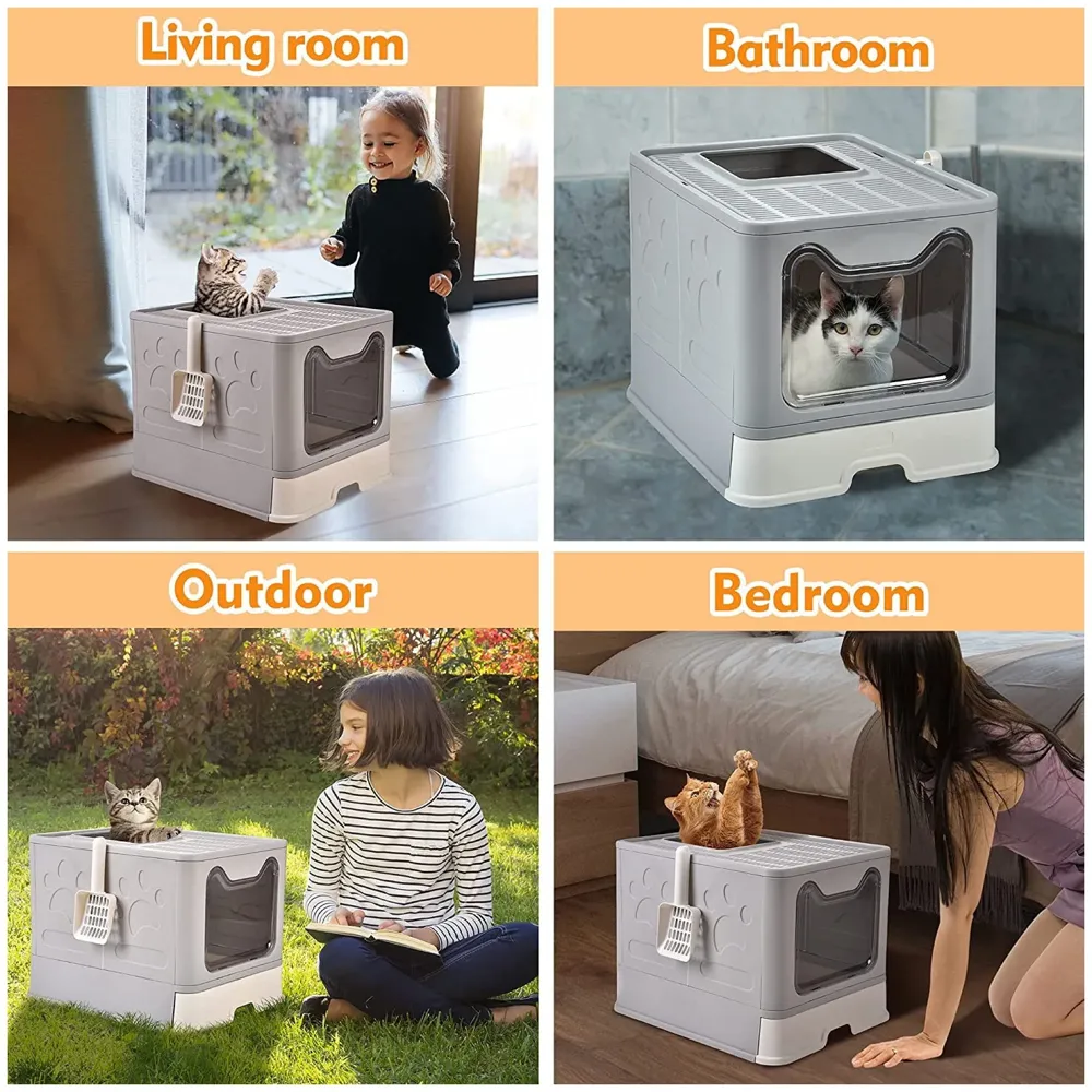 Oversized Foldable Cat Litter Box, Litter Box with Lid Extra Large Front Entry Top Exit, Drawer Type Enclosed with Litter Scoop, Cat Toilet Easy Cleaning - 51x41x38 Cm - 8