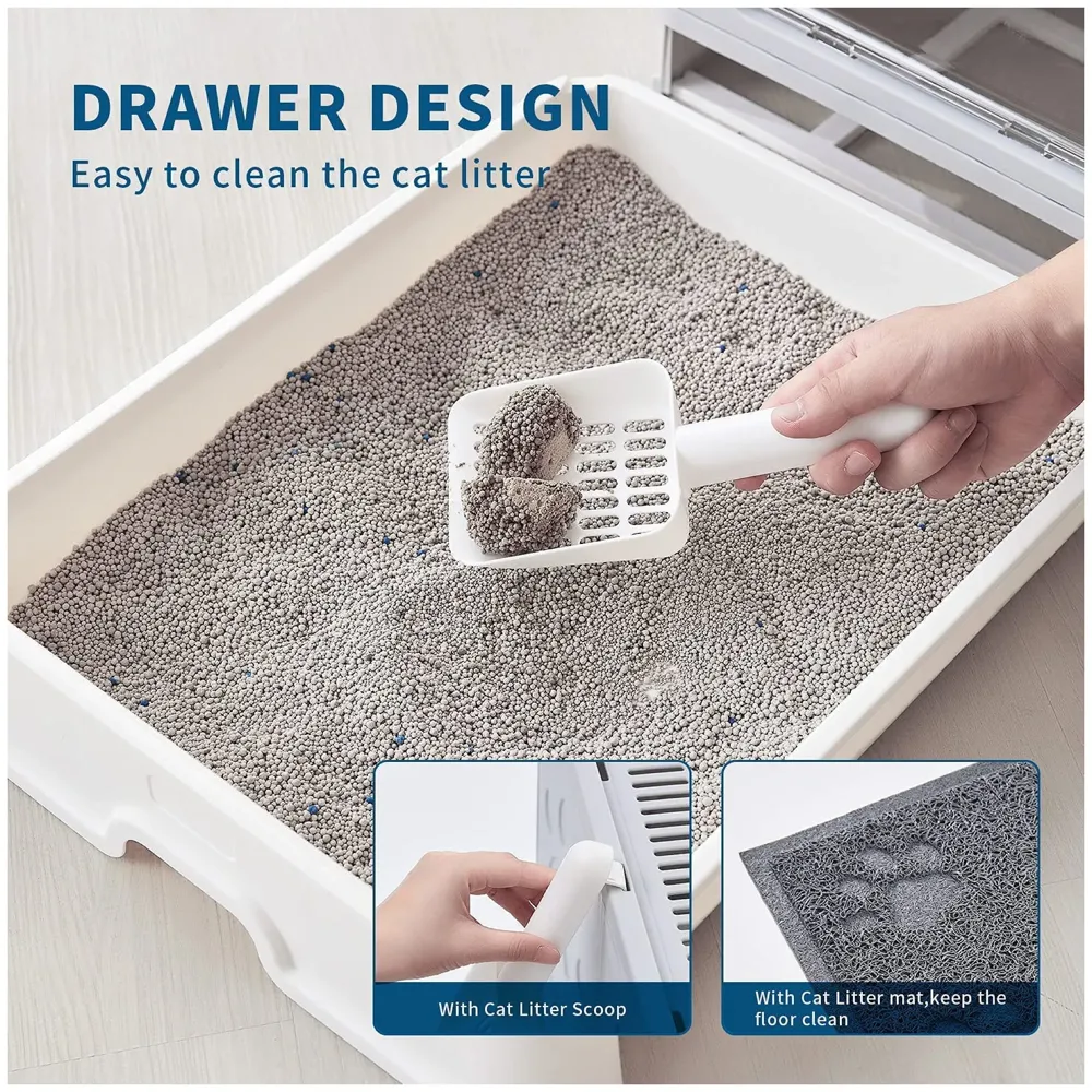 Oversized Foldable Cat Litter Box, Litter Box with Lid Extra Large Front Entry Top Exit, Drawer Type Enclosed with Litter Scoop, Cat Toilet Easy Cleaning - 51x41x38 Cm