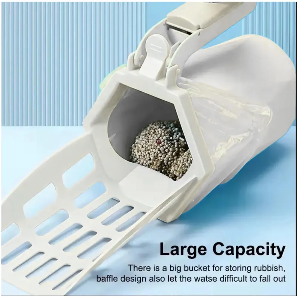 Cat Litter Scooper with Holder: 2 in 1 Portable Kitty Integrated Detachable Deep Cat Litter Shovel with Waste Container with Poop Sifting Cat Litter Grey 31cm x 16 cm - 2