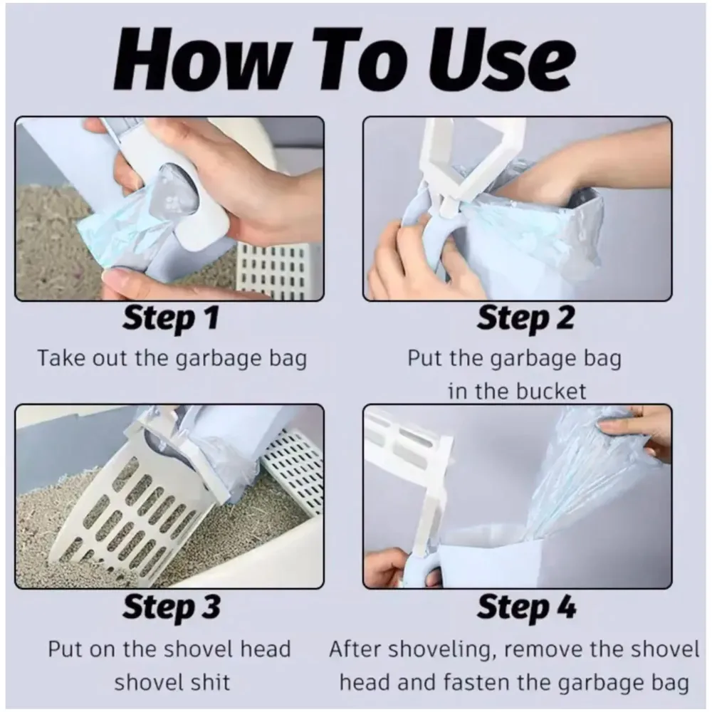 Cat Litter Scooper with Holder: 2 in 1 Portable Kitty Integrated Detachable Deep Cat Litter Shovel with Waste Container with Poop Sifting Cat Litter Grey 31cm x 16 cm - 9