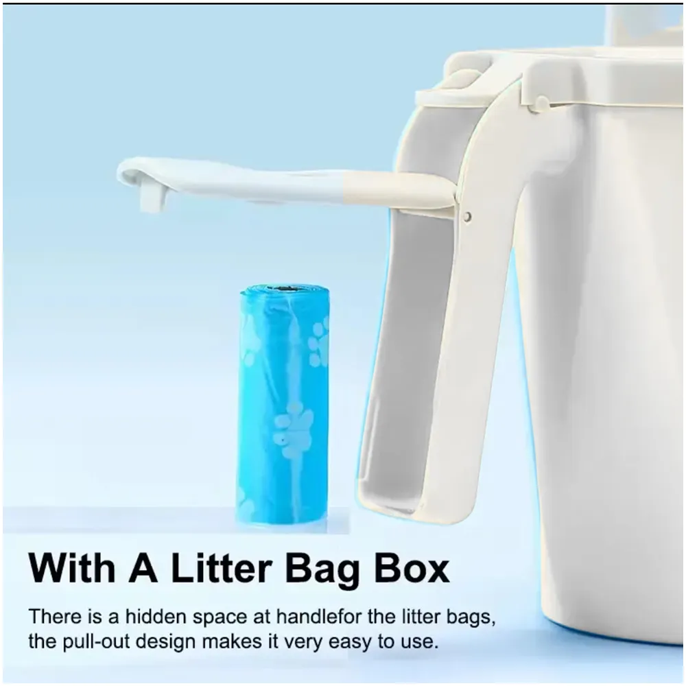 Cat Litter Scooper with Holder: 2 in 1 Portable Kitty Integrated Detachable Deep Cat Litter Shovel with Waste Container with Poop Sifting Cat Litter Grey 31cm x 16 cm