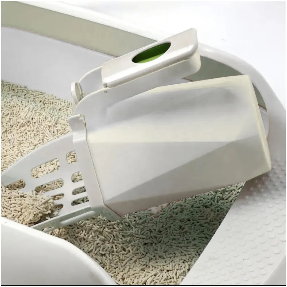 Cat Litter Scooper with Holder: 2 in 1 Portable Kitty Integrated Detachable Deep Cat Litter Shovel with Waste Container with Poop Sifting Cat Litter Grey 31cm x 16 cm