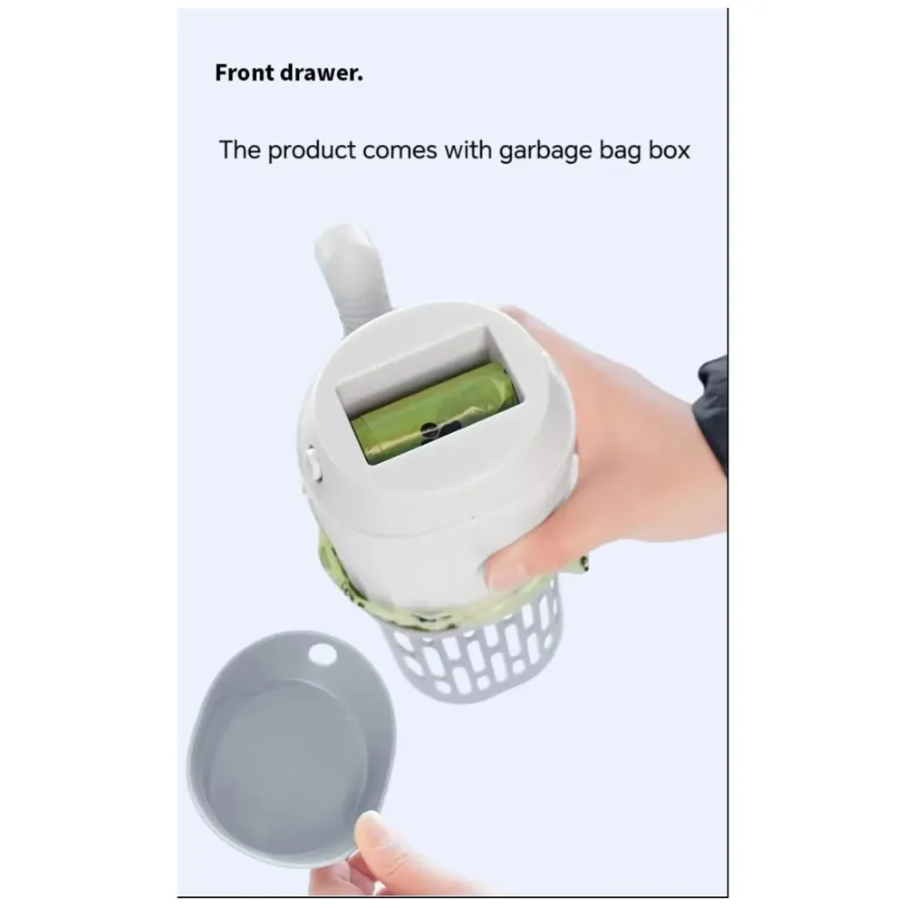 Cat Litter Scooper with Holder: 2 in 1 Portable Kitty Integrated Detachable Deep Cat Litter Shovel with Waste Container with Poop Sifting Cat Litter Grey 11.8in x 3.5inch