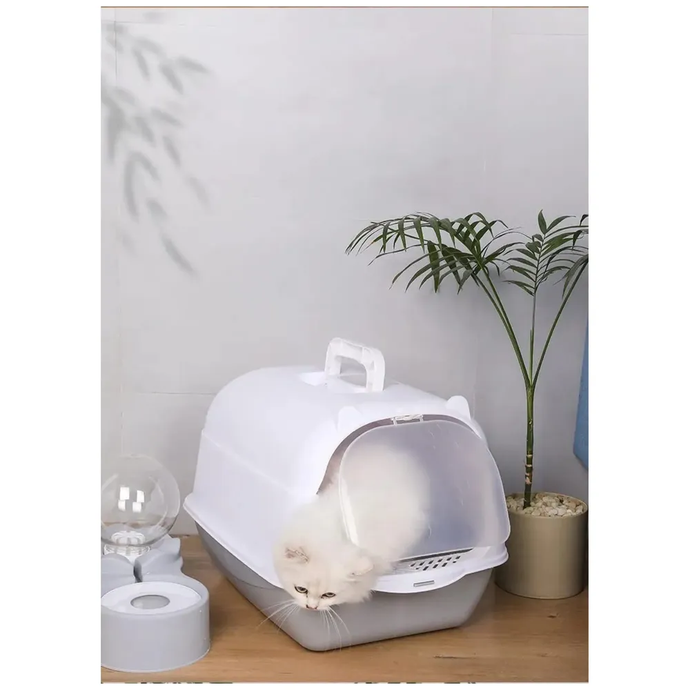 Combo Cat Litter Box and Cat Litter Mat Combo Tray with Dome and Scoop with Foul Smell Absorber