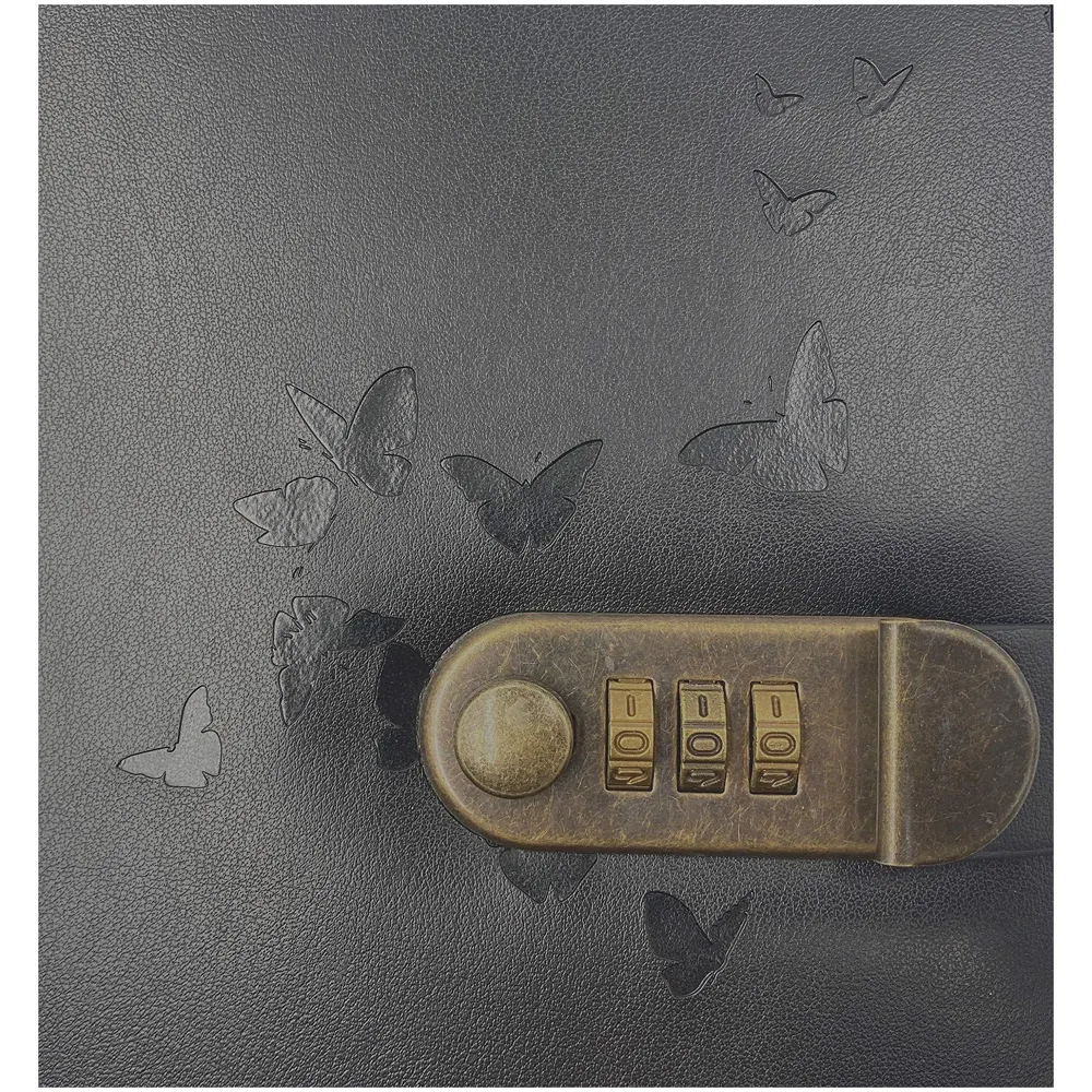 Novelty Diary Notebook with Number Combination Lock & PU Leather Cover (22x15 cm, 230 Pages) (Black)