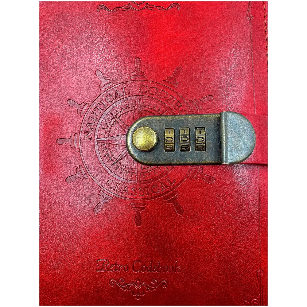 Novelty Diary Notebook with Number Combination Lock & PU Leather Cover Secret Lock Diary (22x15 cm, 230 Pages) (Red)