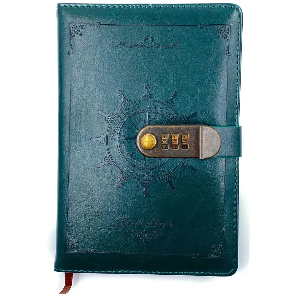 Novelty Diary Notebook with Number Combination Lock & PU Leather Cover Secret Lock Diary (22x15 cm, 230 Pages) (Green)
