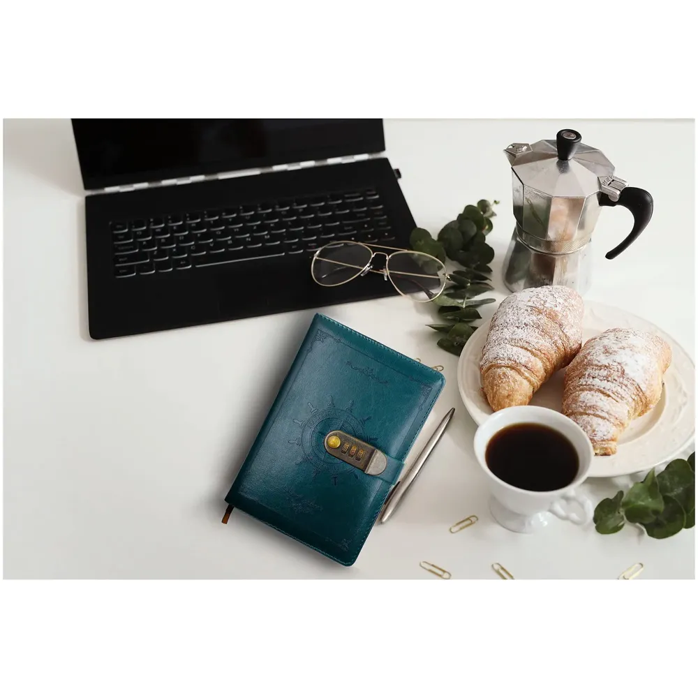 Novelty Diary Notebook with Number Combination Lock & PU Leather Cover Secret Lock Diary (22x15 cm, 230 Pages) (Green)
