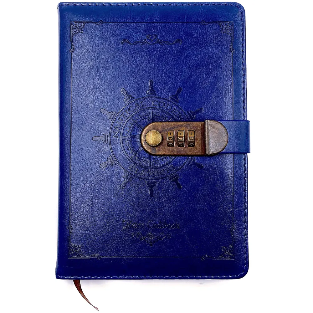 Novelty Diary Notebook with Number Combination Lock & PU Leather Cover Secret Lock Diary (22x15 cm, 230 Pages) (Blue)