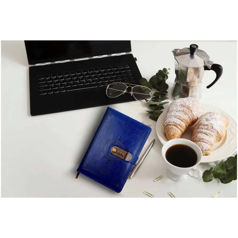 Novelty Diary Notebook with Number Combination Lock & PU Leather Cover Secret Lock Diary (22x15 cm, 230 Pages) (Blue) - 7