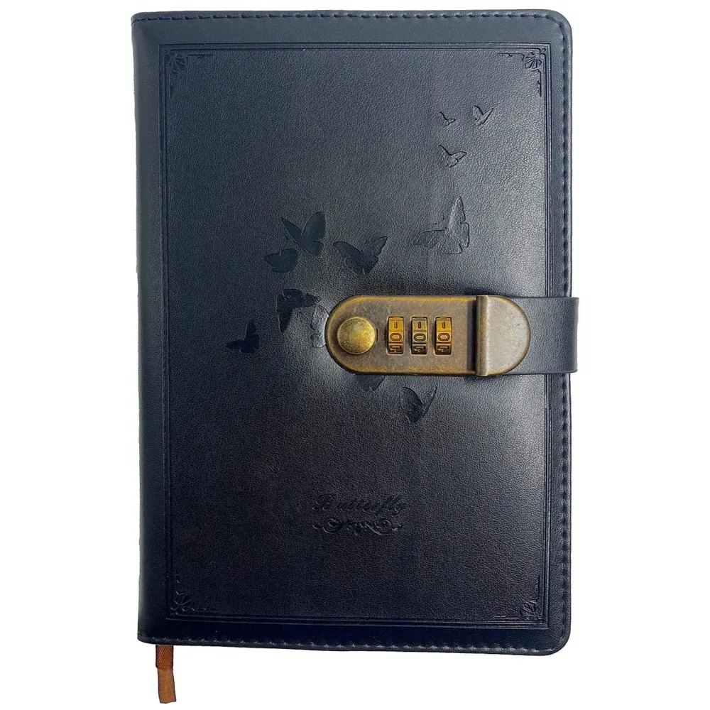 Novelty Diary Notebook with Number Combination Lock & PU Leather Cover Secret Lock Diary (22x15 cm, 230 Pages) (Black2)
