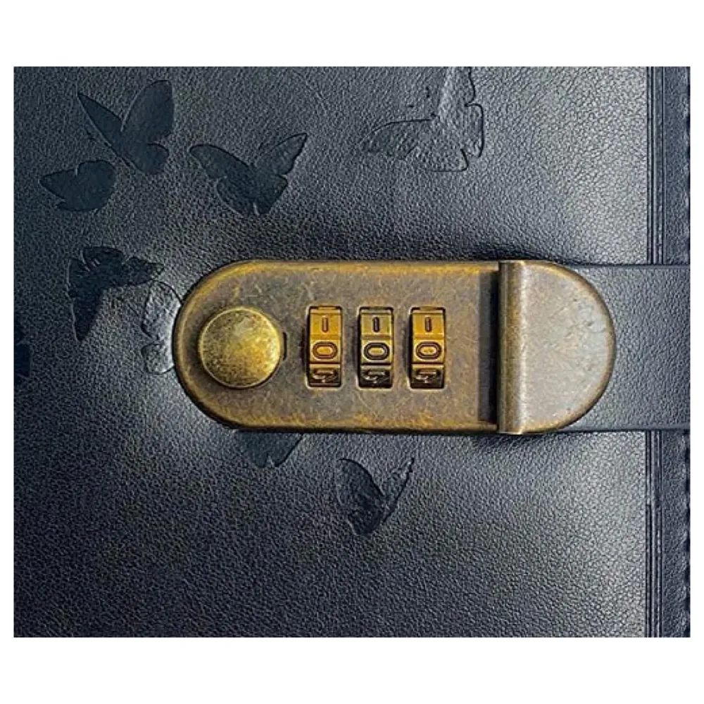 Novelty Diary Notebook with Number Combination Lock & PU Leather Cover Secret Lock Diary (22x15 cm, 230 Pages) (Black2)