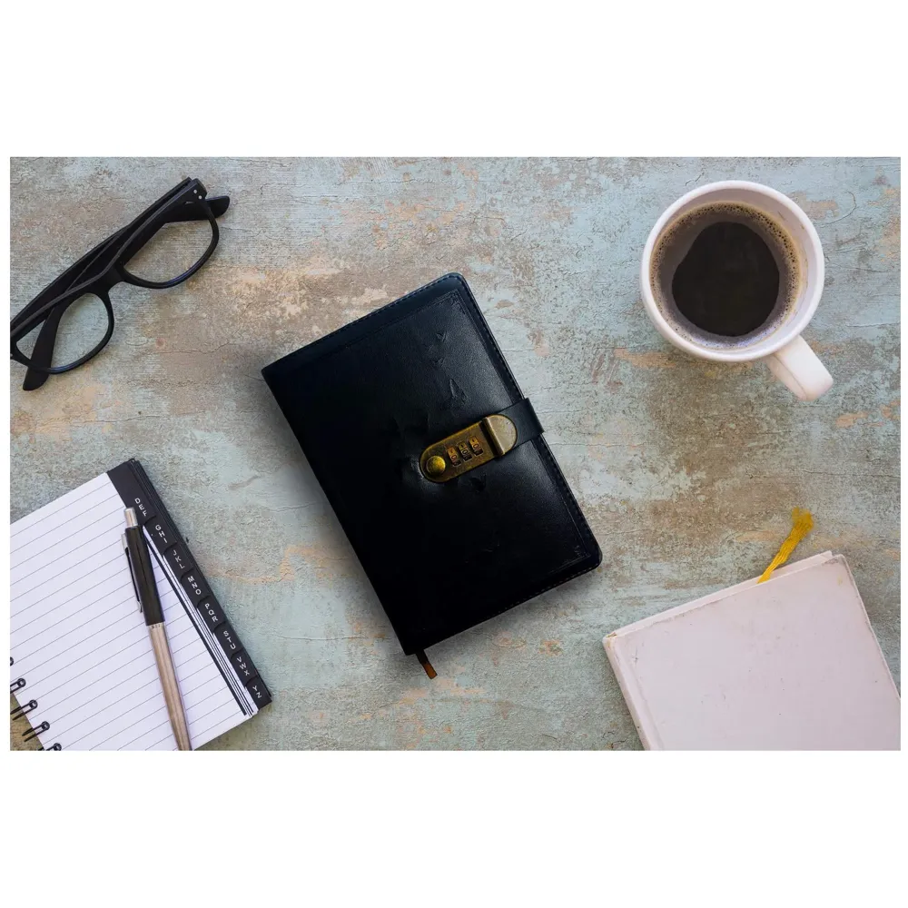 Novelty Diary Notebook with Number Combination Lock & PU Leather Cover Secret Lock Diary (22x15 cm, 230 Pages) (Black2)