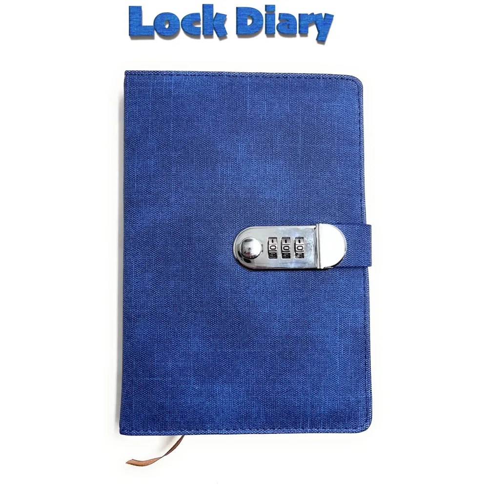 Lock Diary Notebook with Number Lock Combination PU Leather Blue Jeans Design Cover 22x15 cm, 230 Pages