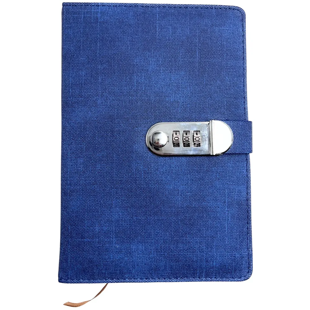 Lock Diary Notebook with Number Lock Combination PU Leather Blue Jeans Design Cover 22x15 cm, 230 Pages