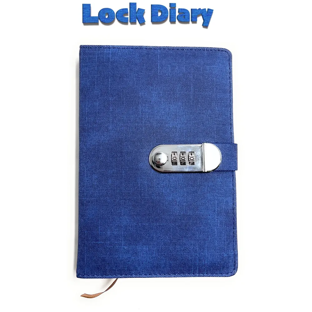 Lock Diary Notebook with Number Lock Combination PU Leather Blue Jeans Design Cover 22x15 cm, 230 Pages