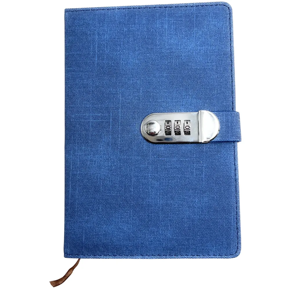 Lock Diary Notebook with Number Lock Combination PU Leather Light Blue Jeans Design Cover 22x15 cm, 230 Pages