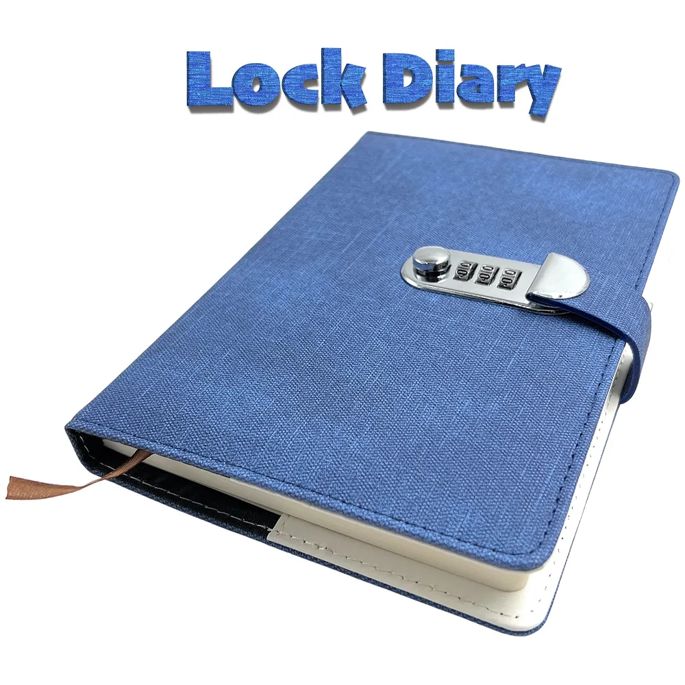 Number Lock Diary Notebook PU Leather Light Blue Jeans 230 Pages