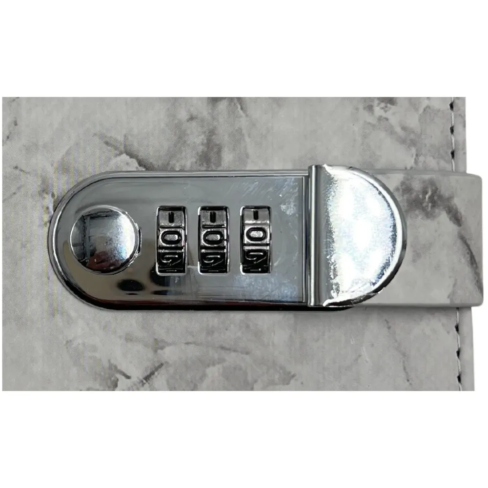 Lock Diary Notebook with Number Lock Combination PU Leather Grey Marble Design Cover 22x15 cm, 230 Pages