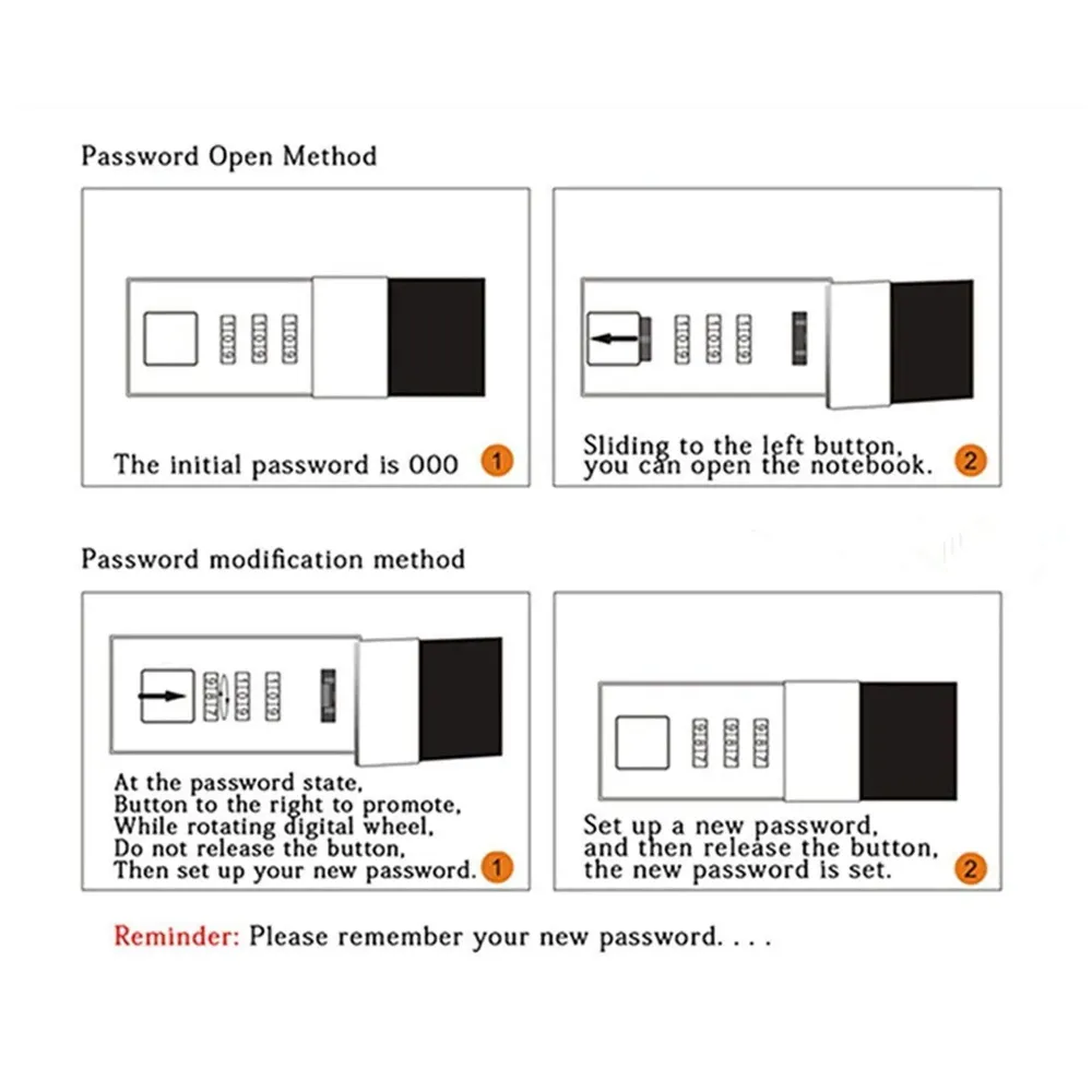Lock Diary Notebook with Number Lock Combination PU Leather Grey Marble Design Cover 22x15 cm, 230 Pages