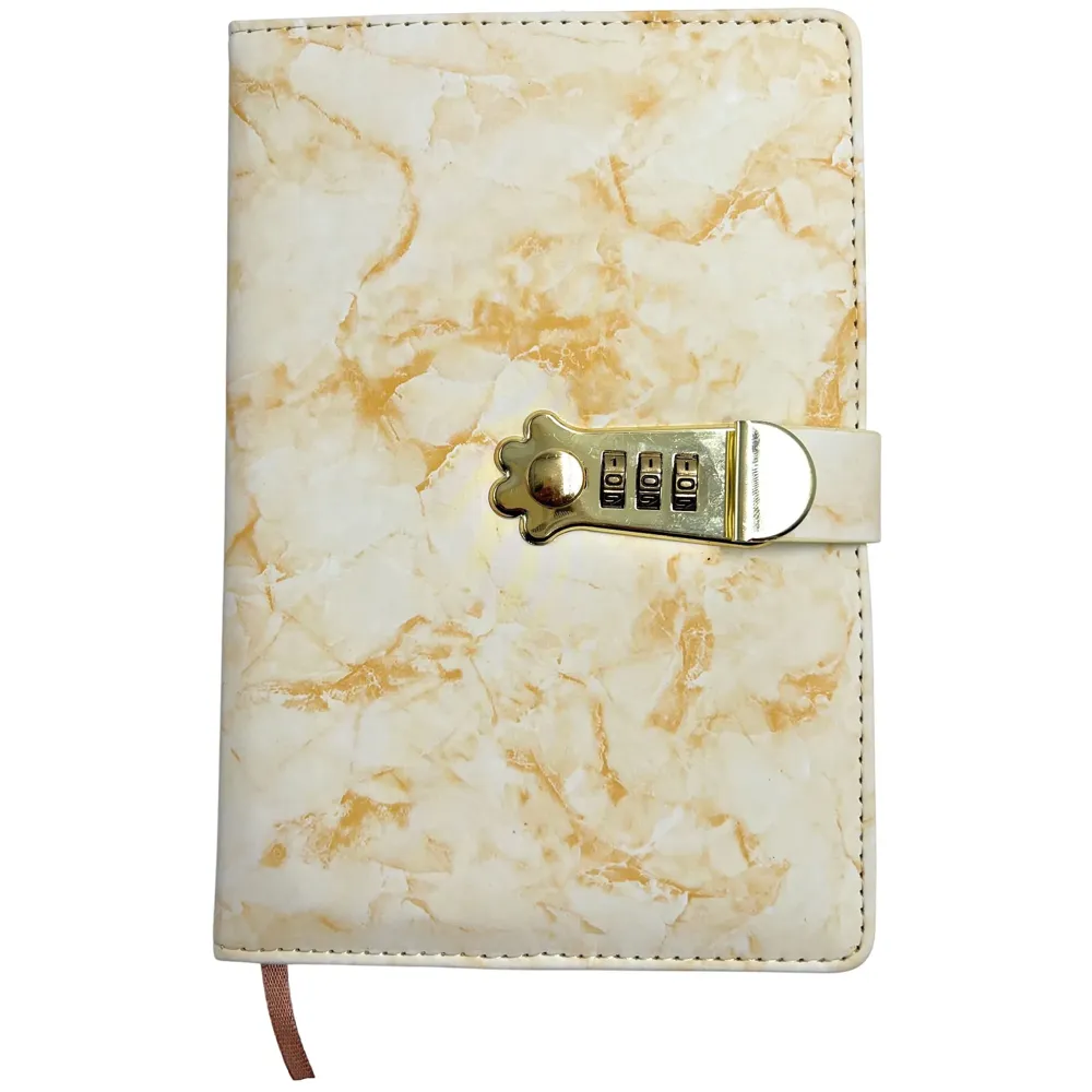 Lock Diary Notebook with Number Lock Combination PU Leather Marble Onyx Design Cover 22x15 cm, 230 Pages