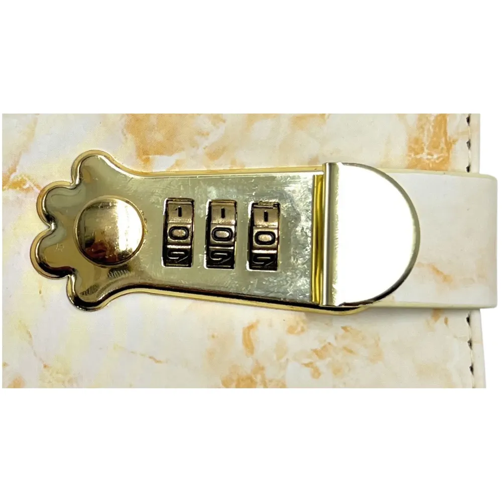 Lock Diary Notebook with Number Lock Combination PU Leather Marble Onyx Design Cover 22x15 cm, 230 Pages