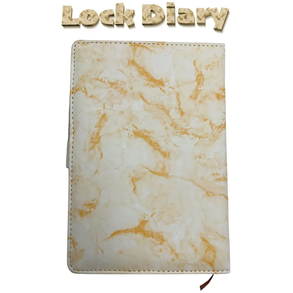 Lock Diary Notebook with Number Lock Combination PU Leather Marble Onyx Design Cover 22x15 cm, 230 Pages