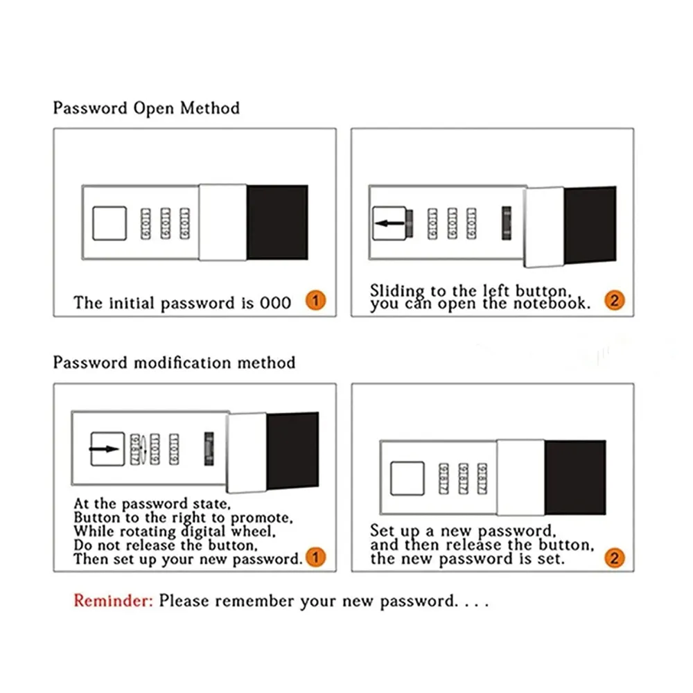 Lock Diary Notebook with Number Lock Combination PU Leather Pink Marble Design Cover 22x15 cm, 230 Pages - 5