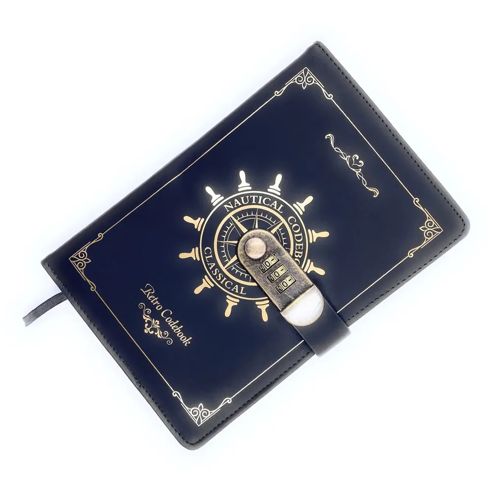 Novelty Diary Notebook with Number Combination Lock & PU Leather Cover Secret Lock Diary (22x15 cm, 230 Pages) (Black Gold)