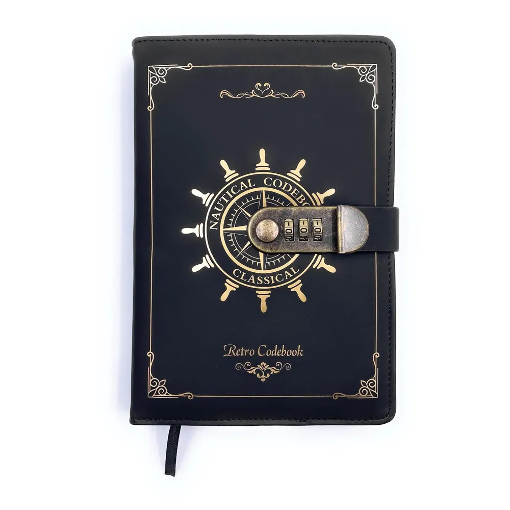 Novelty Diary Notebook with Number Combination Lock & PU Leather Cover Secret Lock Diary (22x15 cm, 230 Pages) (Black Gold)