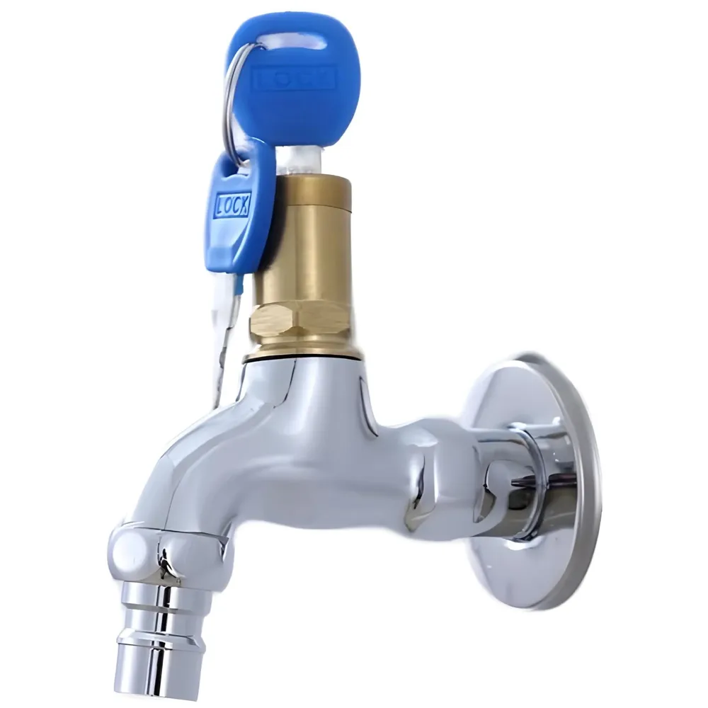 Stainless Steel Tap with Lock and Key Lock Tap, 1/2" Thread Water Lockable Polished Faucet, Faucet Locks Outdoor, Garden Tap, Home Outdoor Garden Tool., Silver