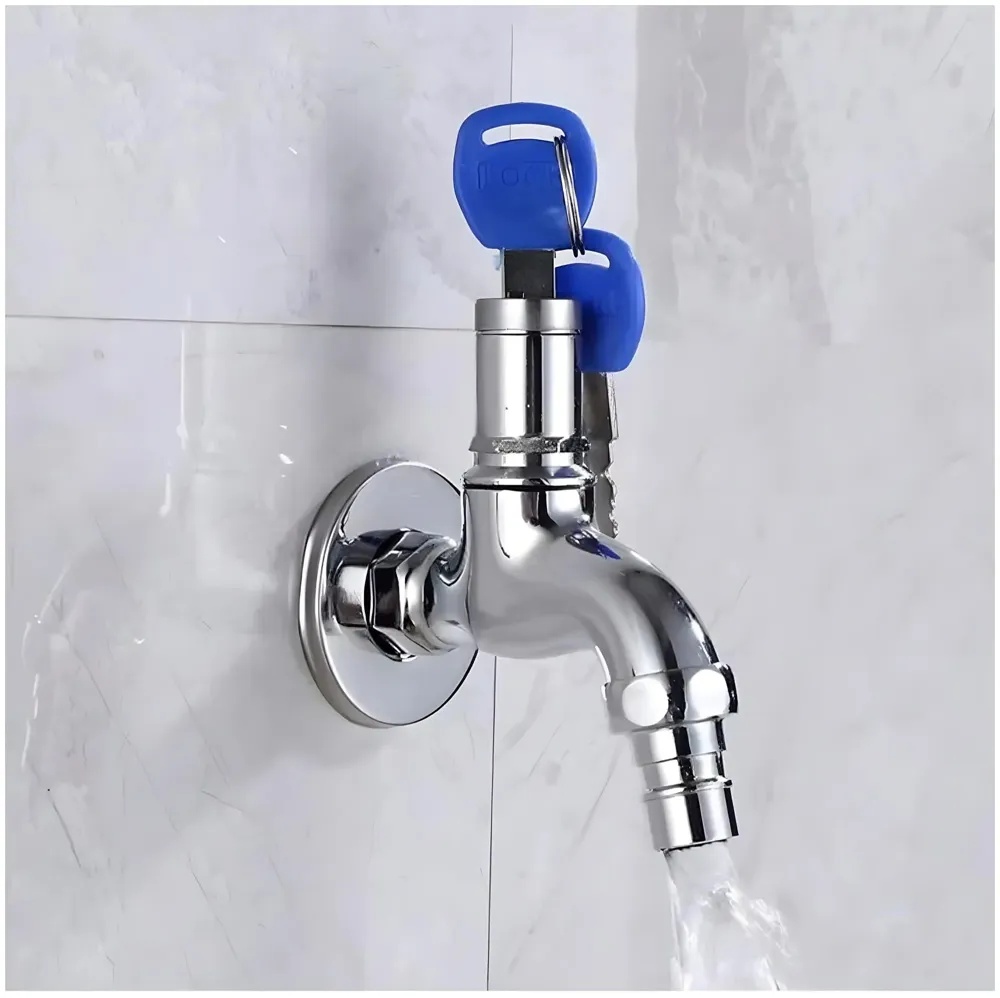 Stainless Steel Tap with Lock and Key Lock Tap, 1/2" Thread Water Lockable Polished Faucet, Faucet Locks Outdoor, Garden Tap, Home Outdoor Garden Tool., Silver