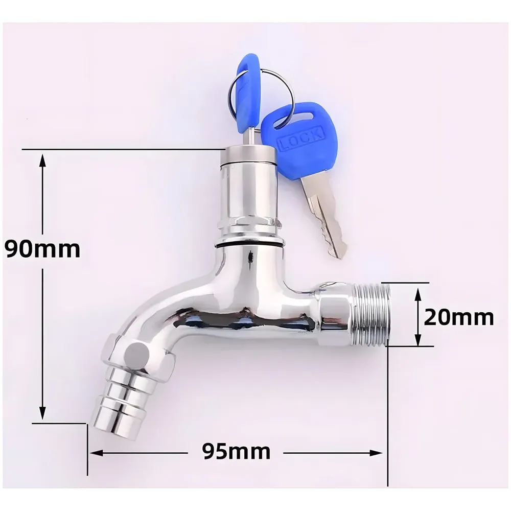 Stainless Steel Tap with Lock and Key Lock Tap, 1/2" Thread Water Lockable Polished Faucet, Faucet Locks Outdoor, Garden Tap, Home Outdoor Garden Tool., Silver