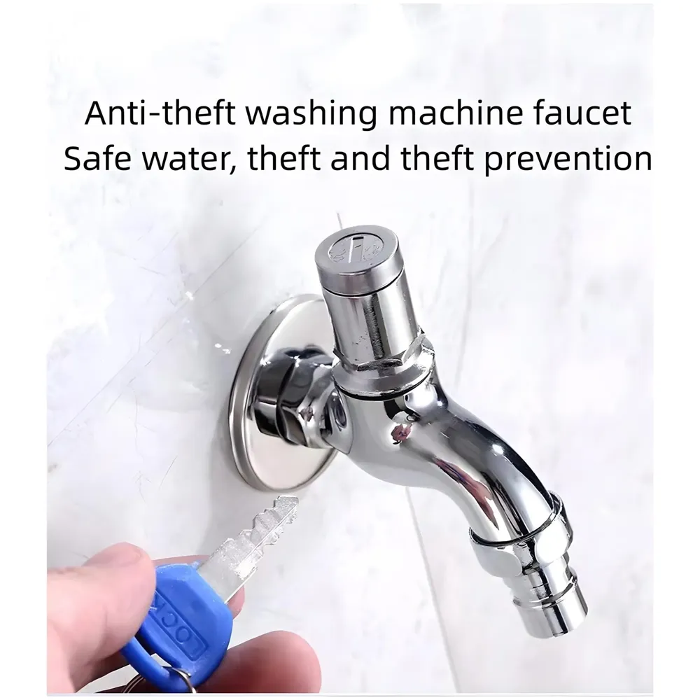 Stainless Steel Tap with Lock and Key Lock Tap, 1/2" Thread Water Lockable Polished Faucet, Faucet Locks Outdoor, Garden Tap, Home Outdoor Garden Tool., Silver