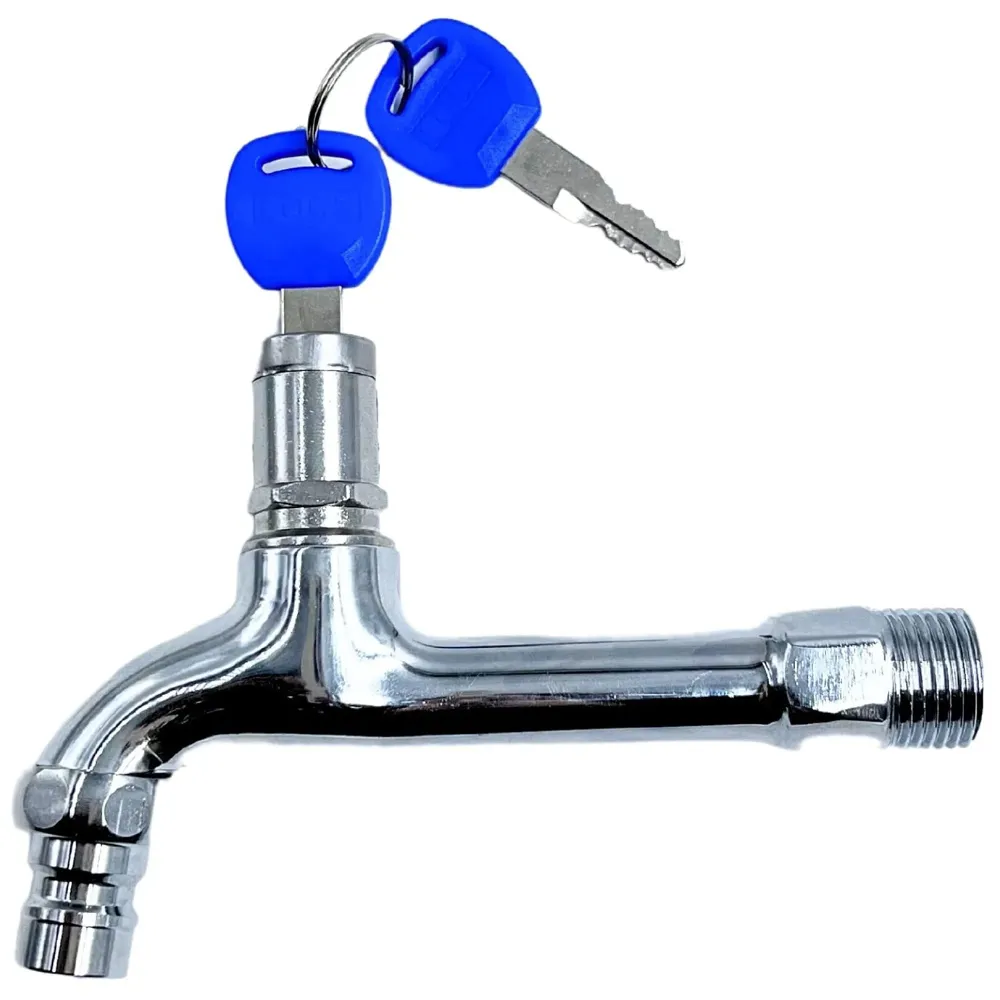 Long Body Tap With Lock and Key - 1/2" Thread Water Faucet, Lockable Outdoor Garden Tap, Home Brass Tool
