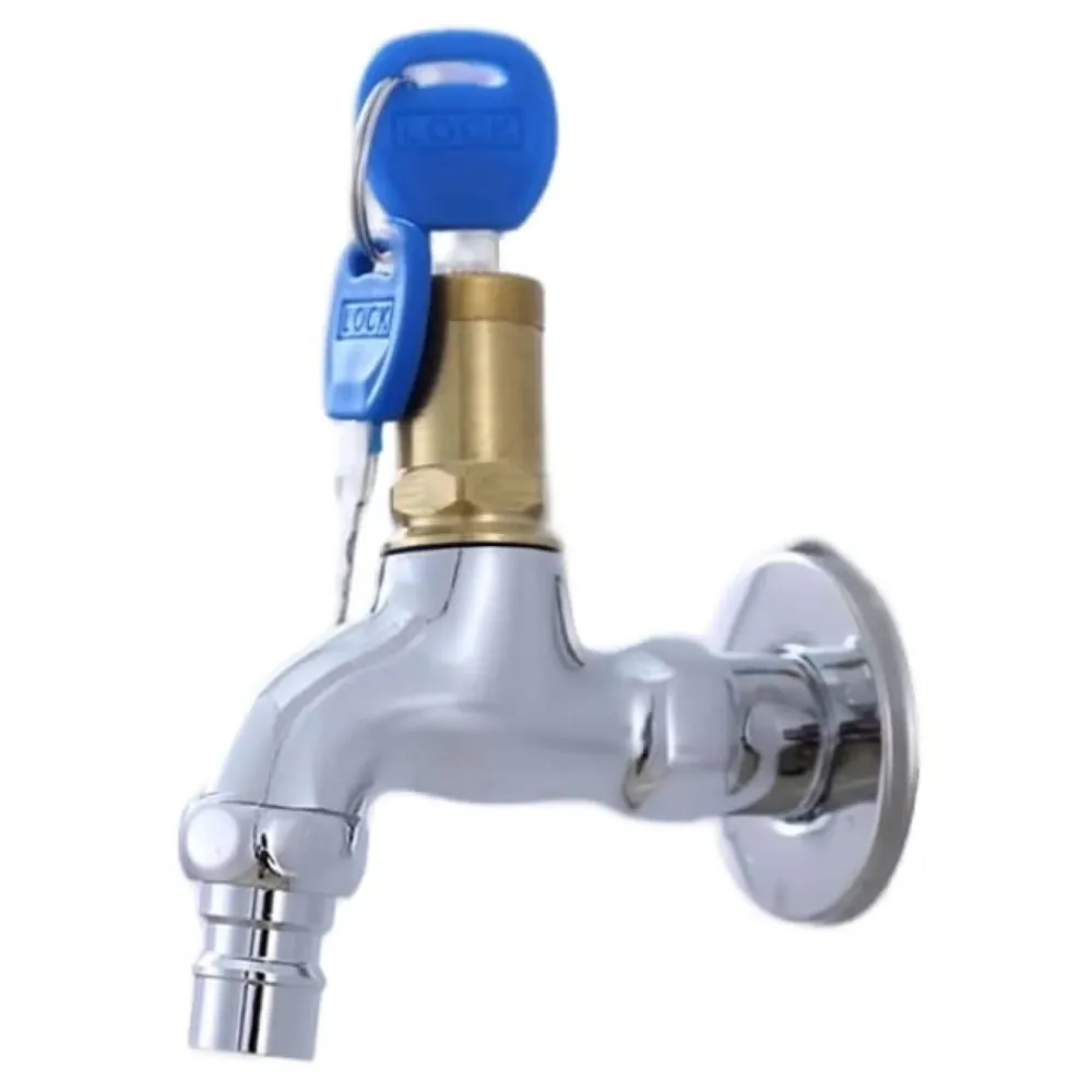 Stainless Steel Tap with Lock and Key Lock Tap, 1/2" Thread Water Lockable Polished Faucet, Faucet Locks Outdoor, Garden Tap, Home Outdoor Garden Tool., Silver
