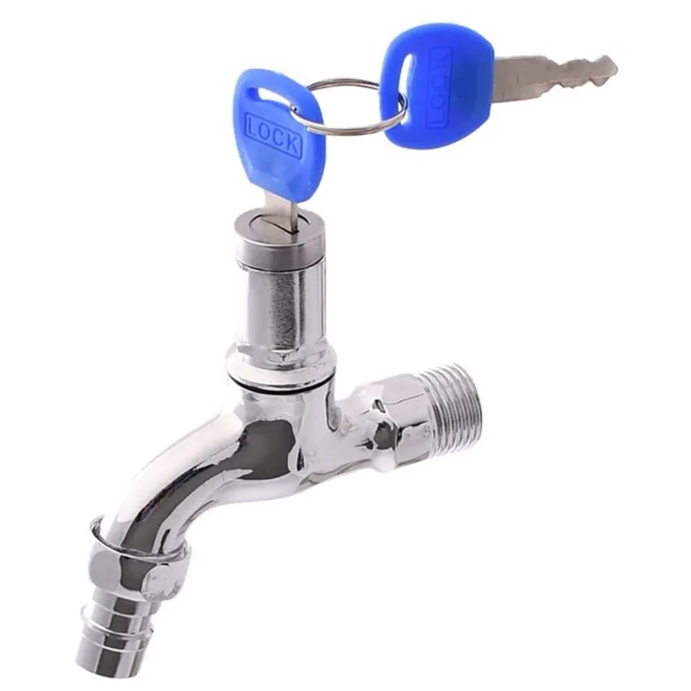 Stainless Steel Tap with Lock and Key Lock Tap, 1/2" Thread Water Lockable Polished Faucet, Faucet Locks Outdoor, Garden Tap, Home Outdoor Garden Tool., Silver