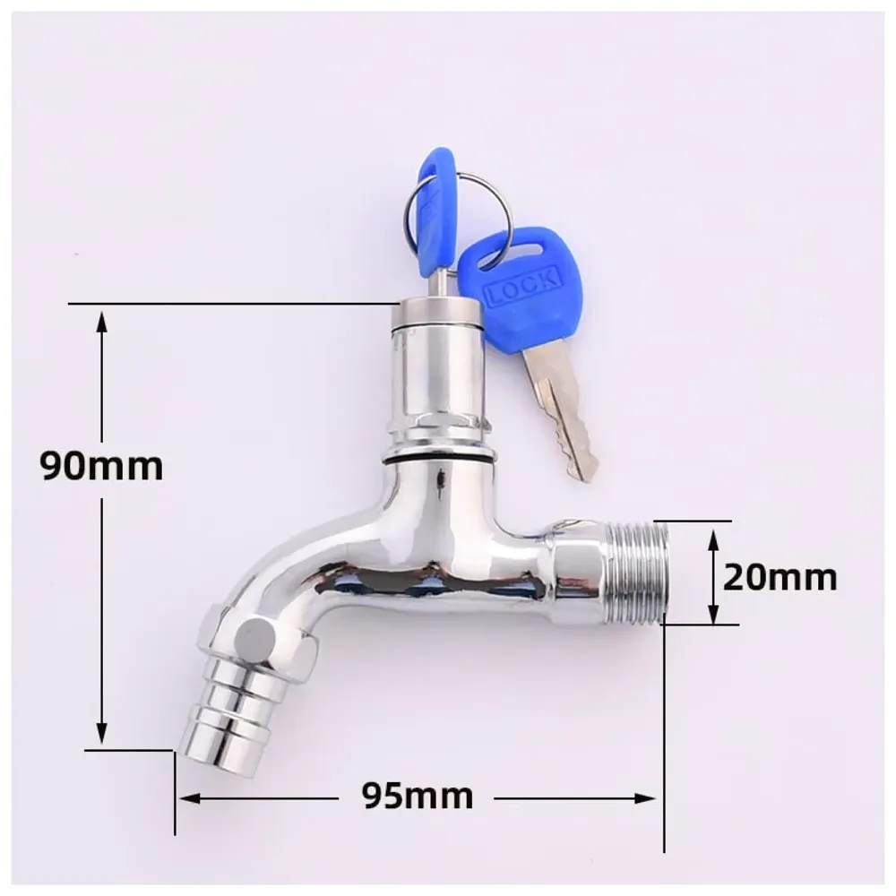 Stainless Steel Tap with Lock and Key Lock Tap, 1/2" Thread Water Lockable Polished Faucet, Faucet Locks Outdoor, Garden Tap, Home Outdoor Garden Tool., Silver